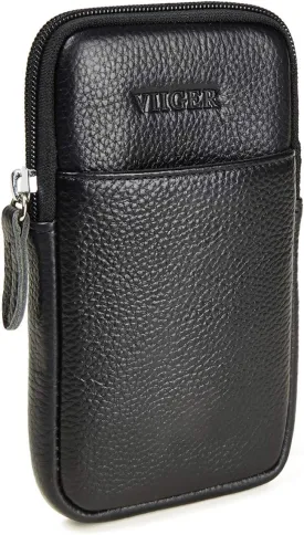 Leather Cell Phone Pouch Cellphone Belt Clip Holster Compatible with iPhone 16 Pro Max 15 Pro Max with Phone Case Dual Pocket Universal Smartphone Belt Loop Pouch Bag for Samsung S25 Ultra