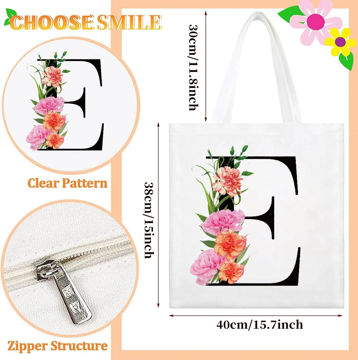 Letter Initial Canvas Tote Bag Personalized Present Bag Gift for Mother's Day Bridesmaids Bride Birthday Wedding