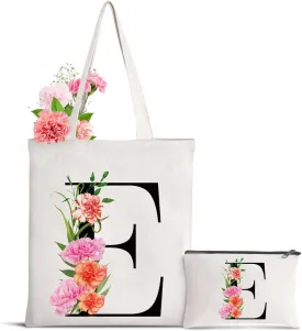 Letter Initial Canvas Tote Bag Personalized Present Bag Gift for Mother's Day Bridesmaids Bride Birthday Wedding