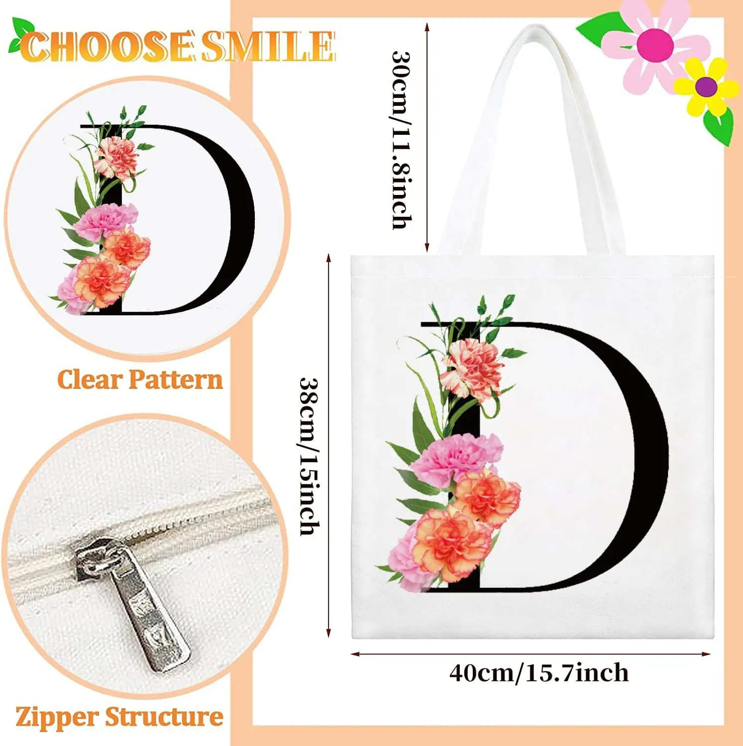Letter Initial Canvas Tote Bag Personalized Present Bag Gift for Mother's Day Bridesmaids Bride Birthday Wedding