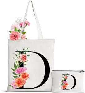 Letter Initial Canvas Tote Bag Personalized Present Bag Gift for Mother's Day Bridesmaids Bride Birthday Wedding