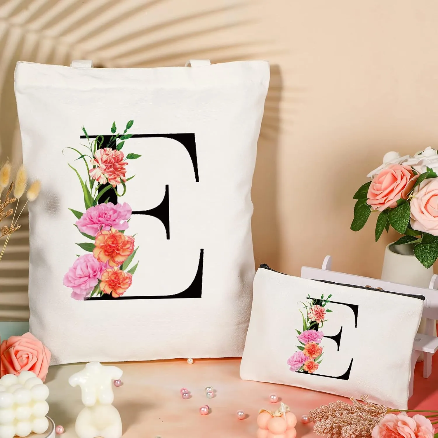 Letter Initial Canvas Tote Bag Personalized Present Bag Gift for Mother's Day Bridesmaids Bride Birthday Wedding