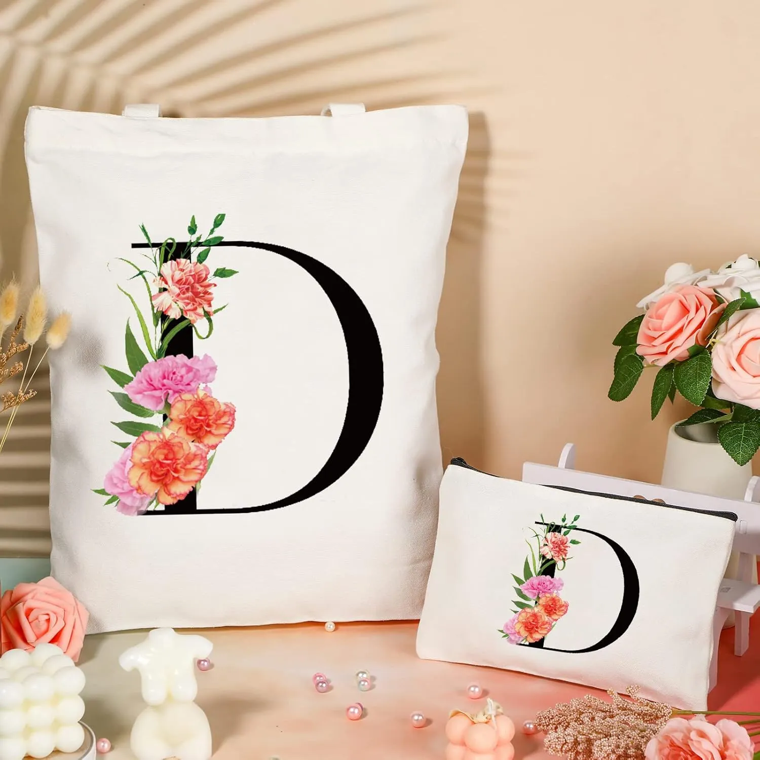 Letter Initial Canvas Tote Bag Personalized Present Bag Gift for Mother's Day Bridesmaids Bride Birthday Wedding