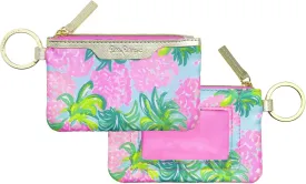 Lilly Pulitzer ID Case Keychain Wallet with Zip Close, Cute Durable Card Holder for Women Teen Girls, Pineapple Shake