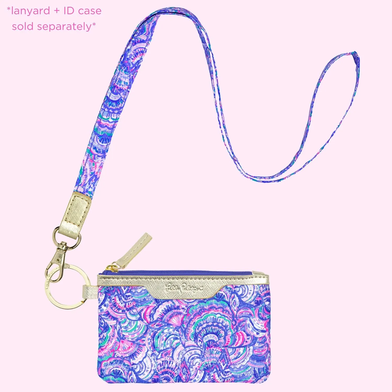 Lilly Pulitzer ID Holder Wallet, Blue Keychain Wallet with Zip Close, Cute Card and ID Case for Women, Happy As A Clam