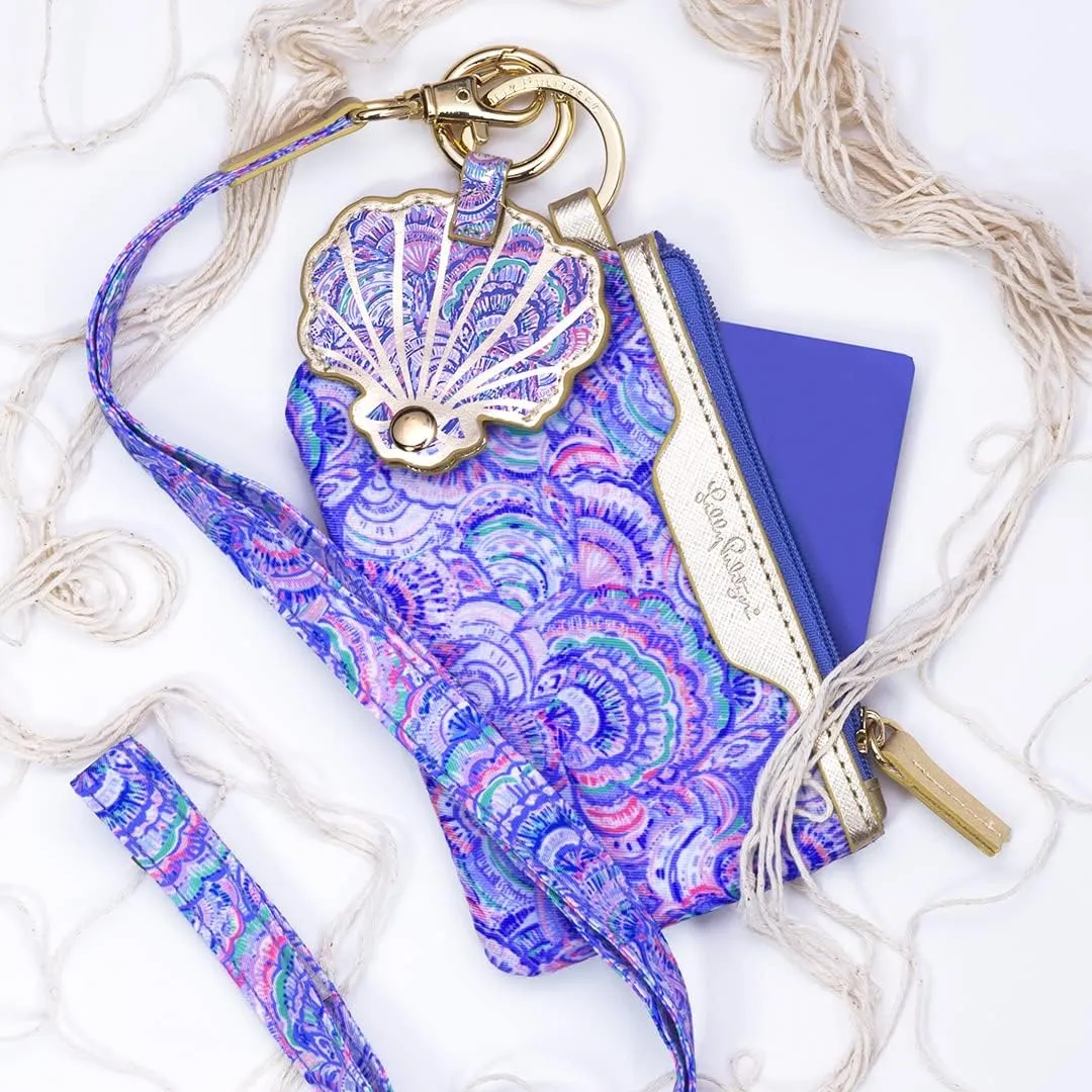 Lilly Pulitzer ID Holder Wallet, Blue Keychain Wallet with Zip Close, Cute Card and ID Case for Women, Happy As A Clam