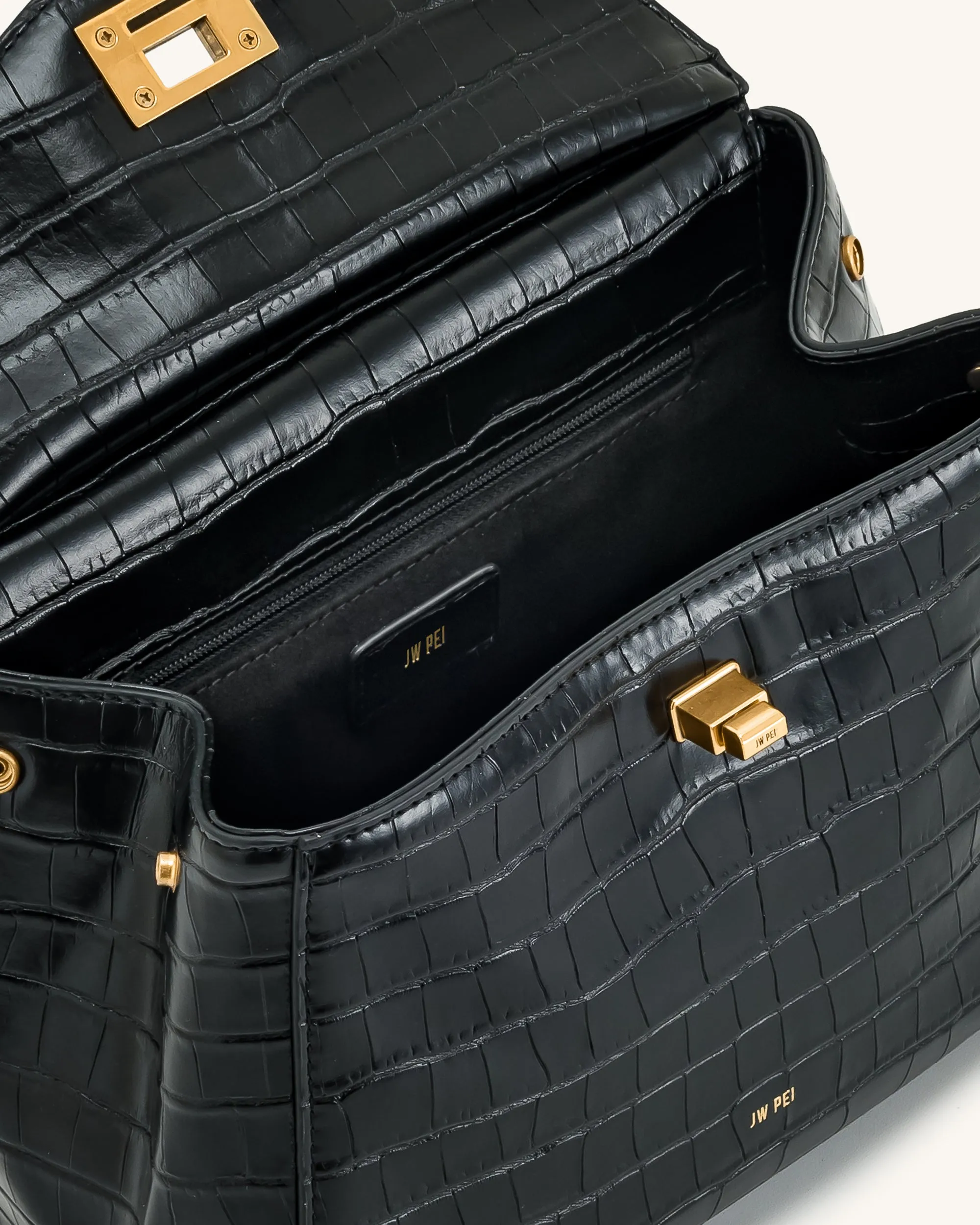 Lucia Classic Top Handbag - Black Croc