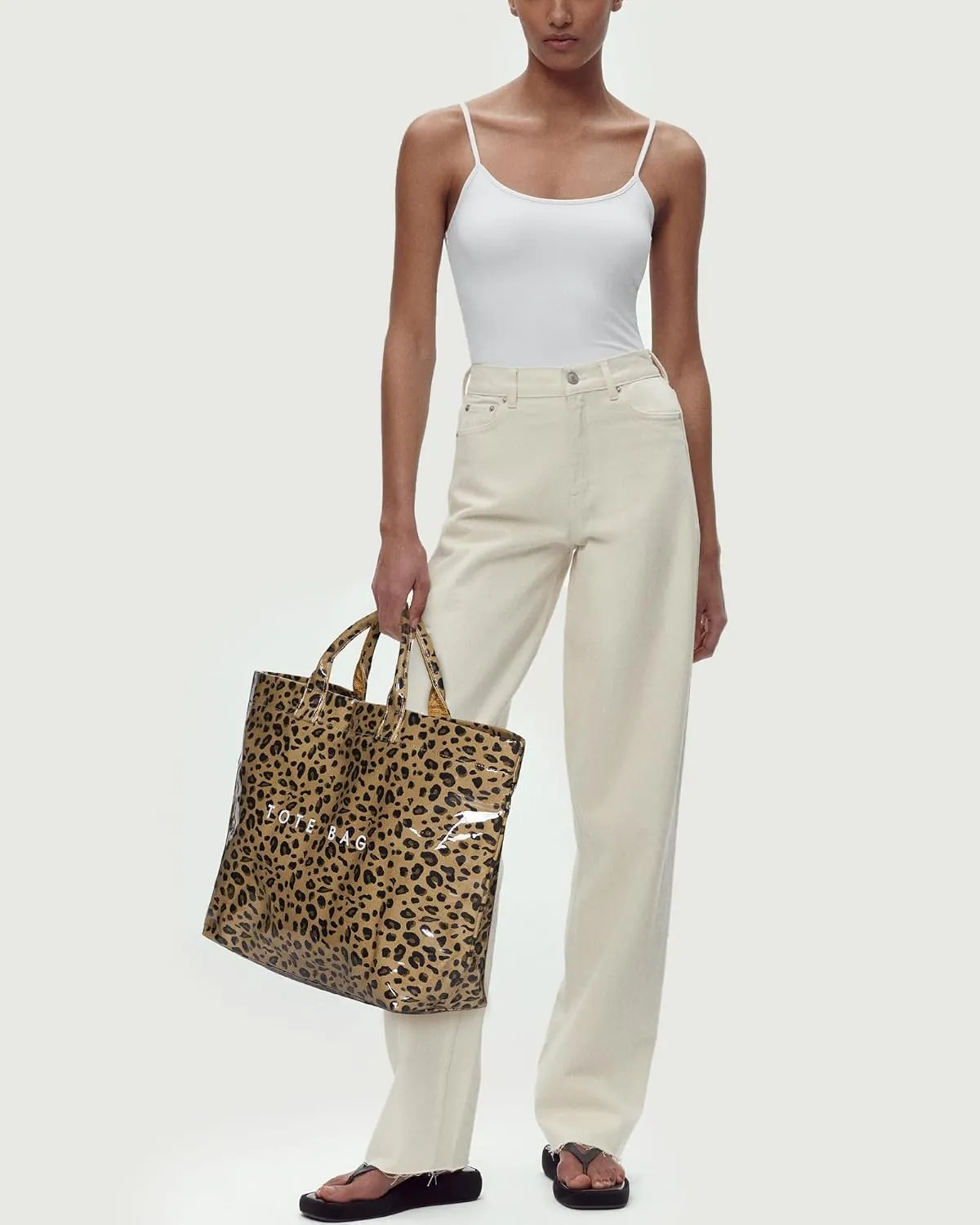 Lushandy PVC Tote Bag for Women - Canvas Leopard Cheetah Print Letter Handbag - Clear PVC Carry All Bag