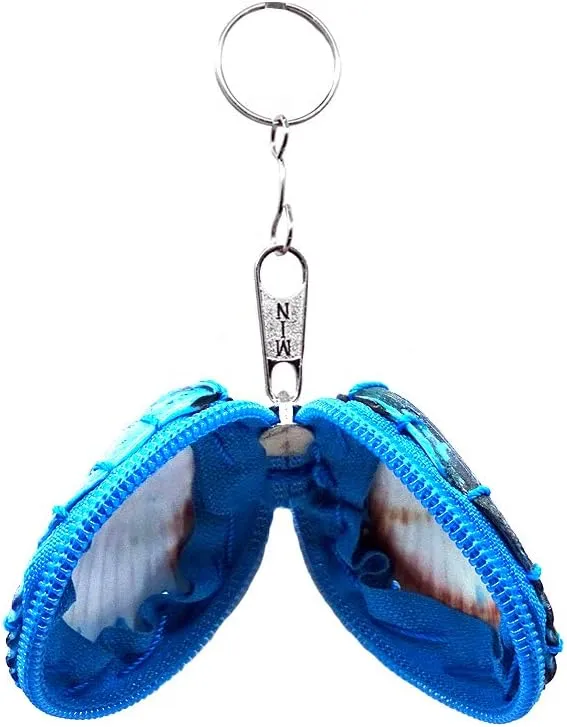 Mia Jewel Shop - Natural Dyed Clam Seashell Coin Purse Keychain, Zipper Change Pouch with Metal Ring, Handmade Boho Gift