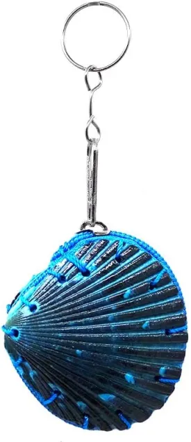 Mia Jewel Shop - Natural Dyed Clam Seashell Coin Purse Keychain, Zipper Change Pouch with Metal Ring, Handmade Boho Gift