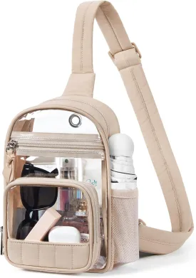 Missnine Clear Bag for Stadium Events Clear Sling Bag Fanny Pack Crossbody Purse for Sport Concert with Side Mesh Pocket