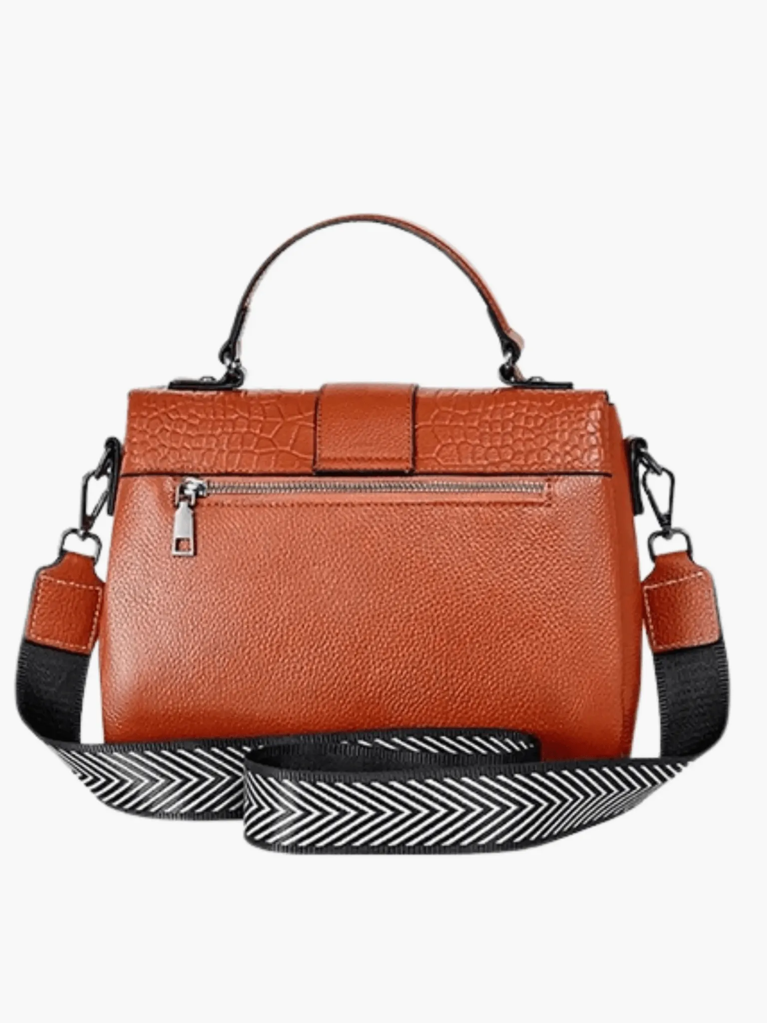 Natalia | Croc-Embossed Satchel with Patterned Strap