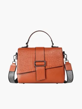 Natalia | Croc-Embossed Satchel with Patterned Strap