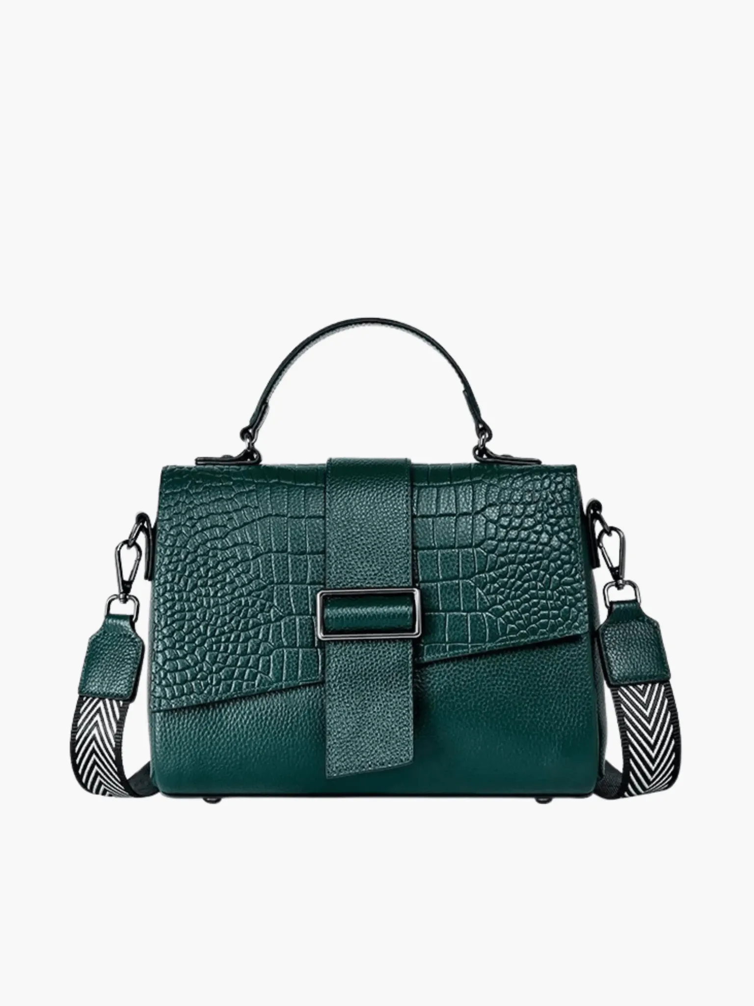 Natalia | Croc-Embossed Satchel with Patterned Strap