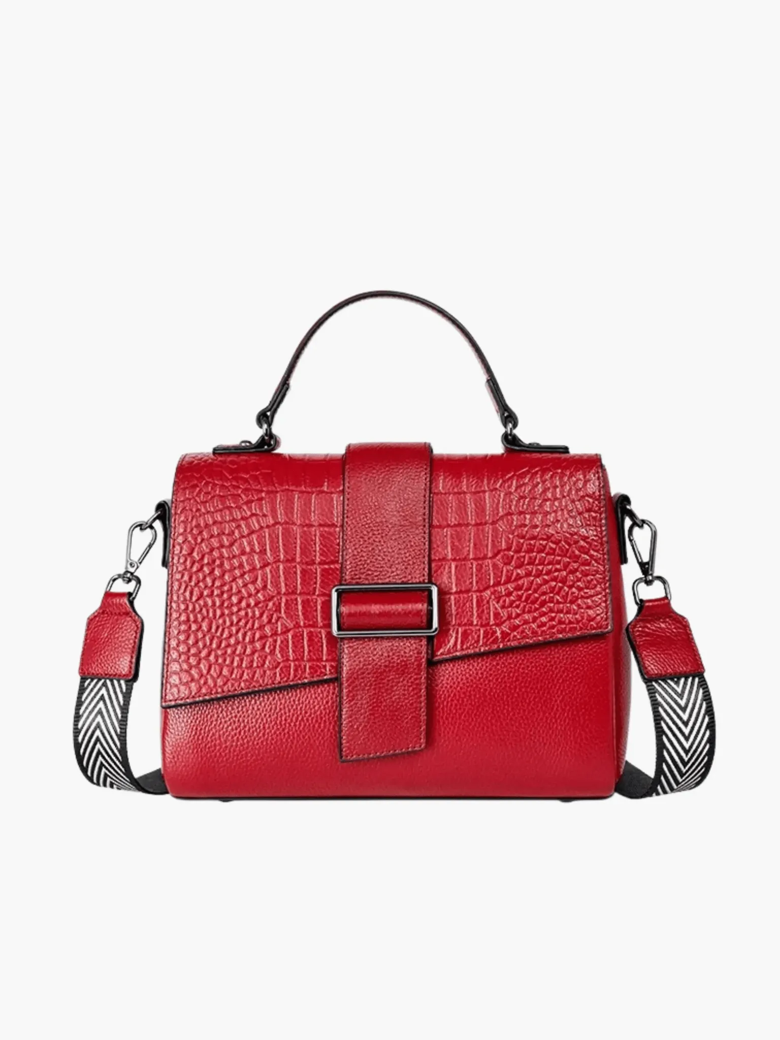 Natalia | Croc-Embossed Satchel with Patterned Strap