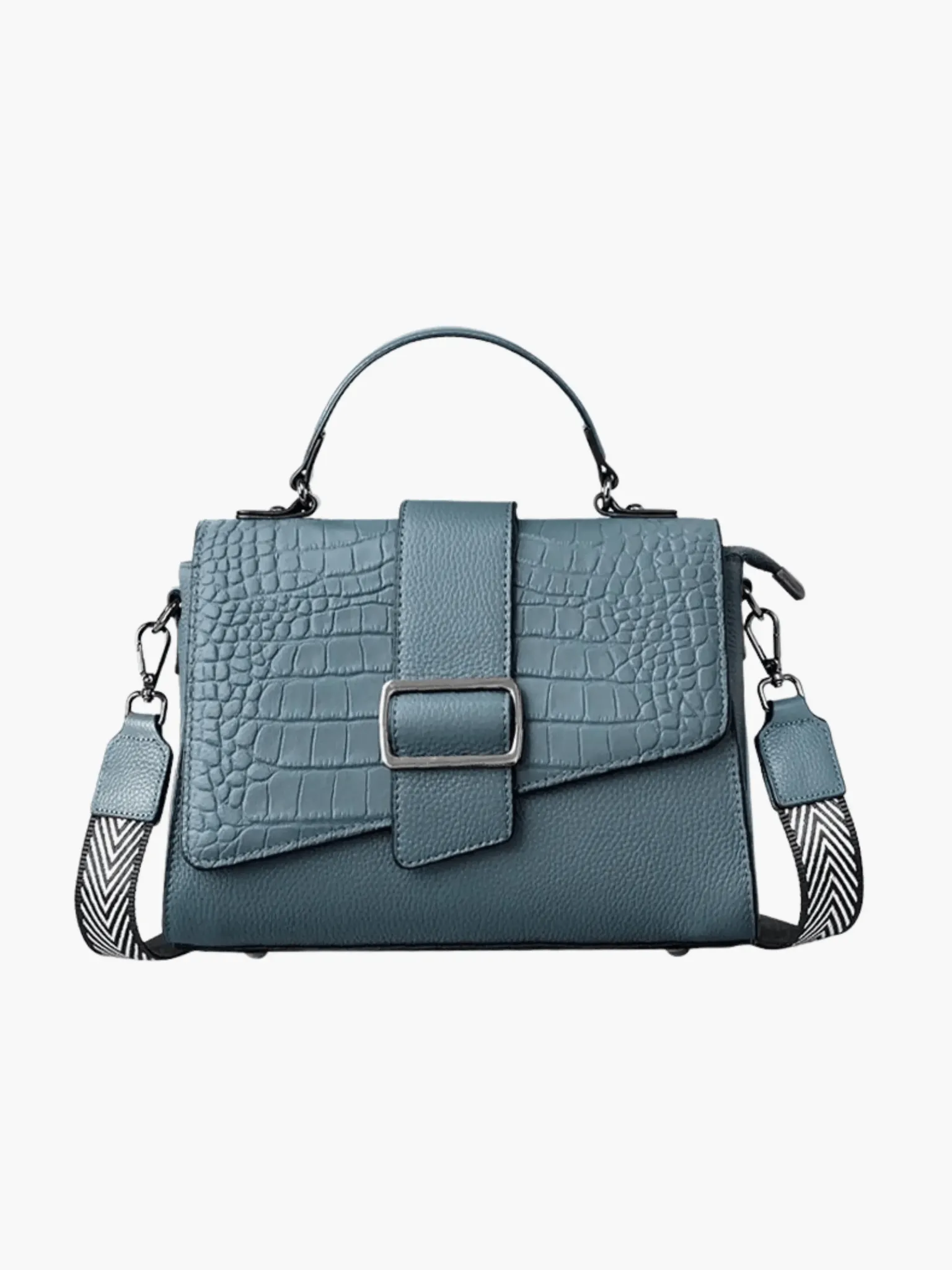 Natalia | Croc-Embossed Satchel with Patterned Strap