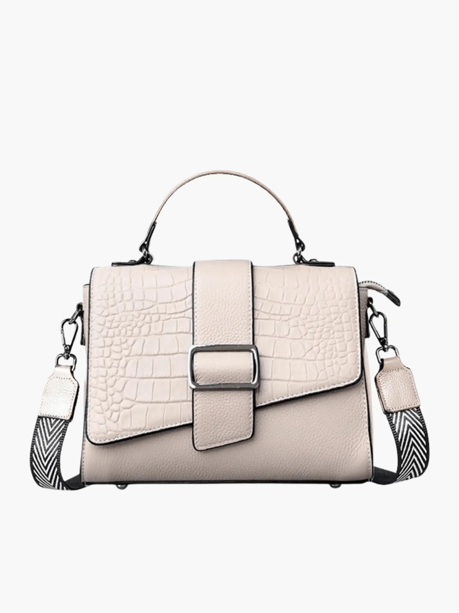 Natalia | Croc-Embossed Satchel with Patterned Strap