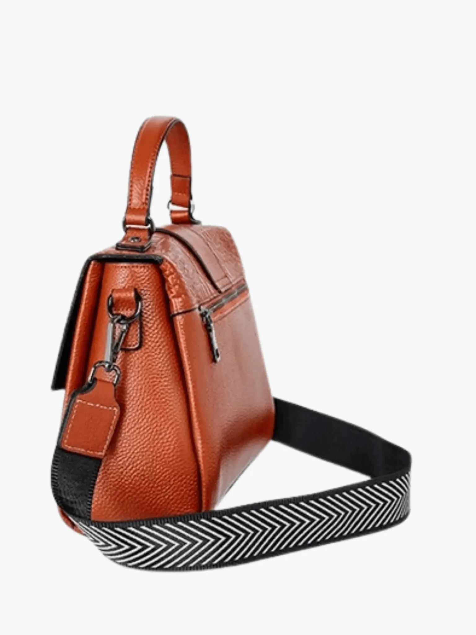 Natalia | Croc-Embossed Satchel with Patterned Strap