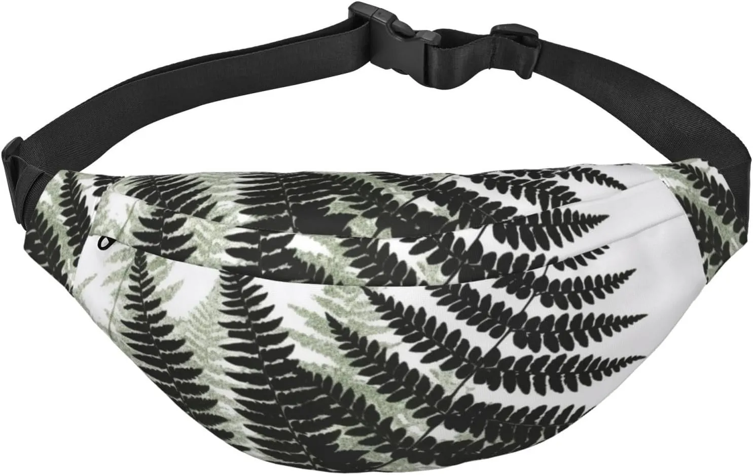 Natural Plant Silhouette Fern Leaf Print Fanny Pack For Men Women Adjustable Waist Bag Pack Crossbody Belt Bag For Travel Hiking Running