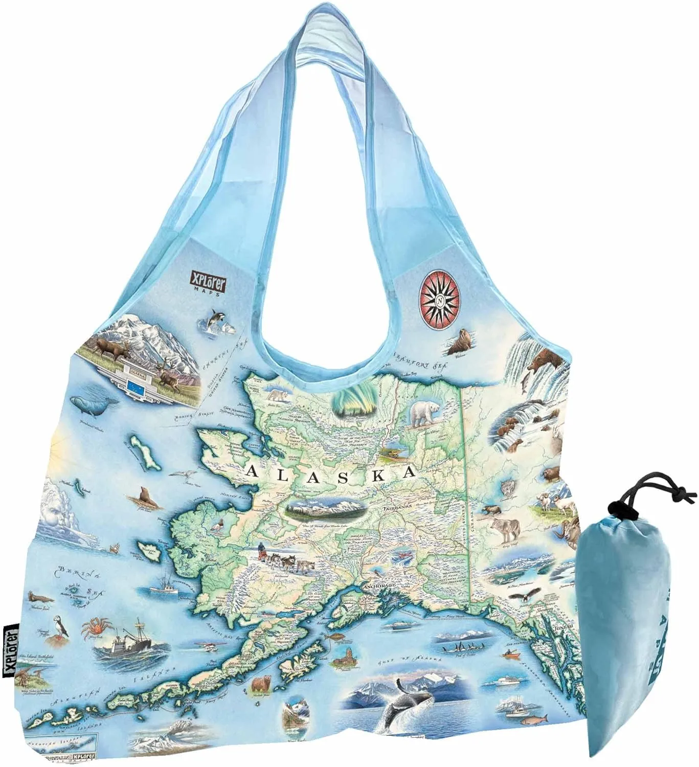 Pouch Tote with Handles  Reusable Grocery Shopping Bag, Foldable & Washable Nylon, Heavy-Duty & Compact,