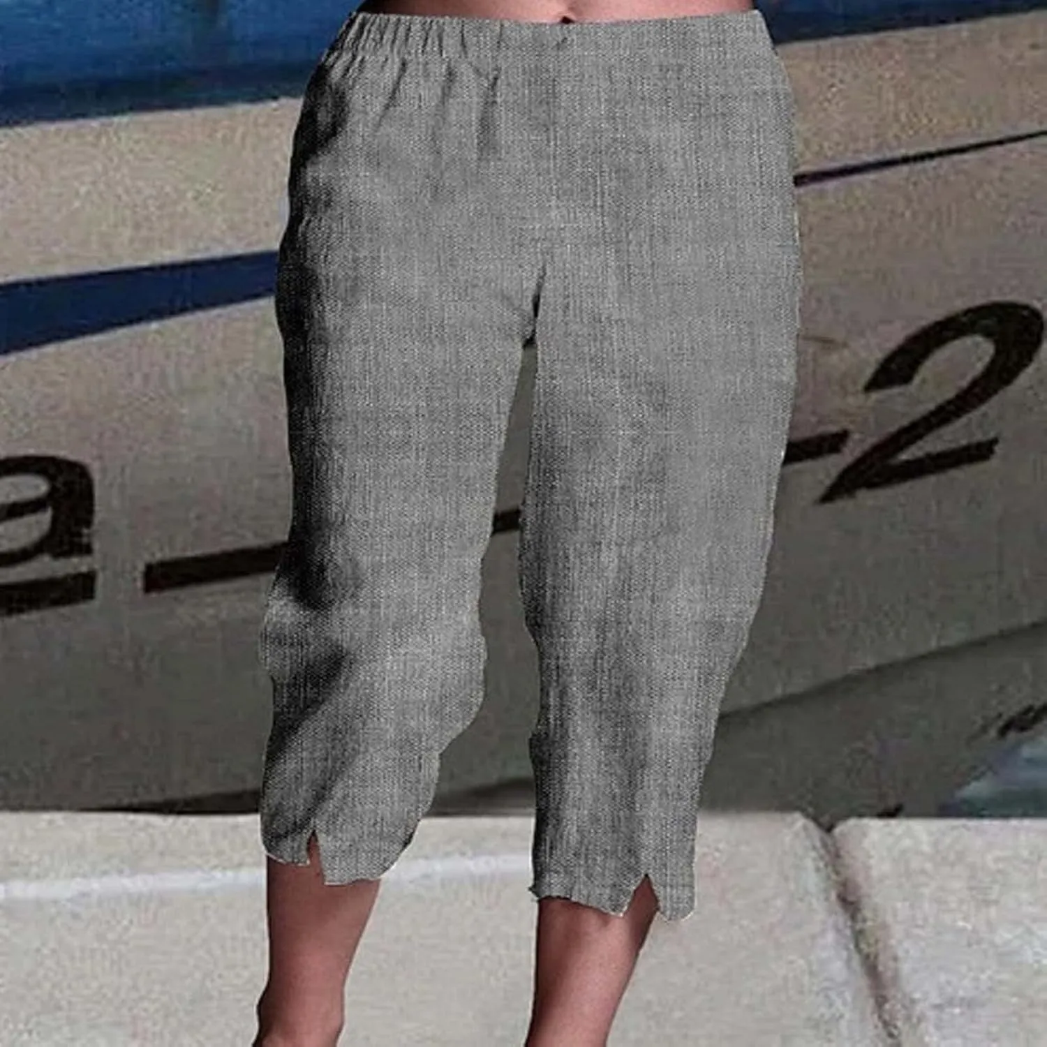 PTOLOCIF Womens Casual Cotton Linen Pants Drawstring Elastic Waist Palazzo Pants Casual Flowy Wide Leg Trousers with Pockets
