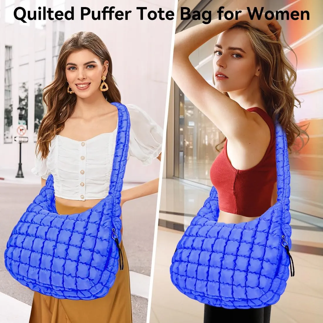 Puffer Tote Bag for Women Large Quilted Crossbody Bag Hobo Crossbody Lightweight Padding Puff Purse Tote Bag for Women