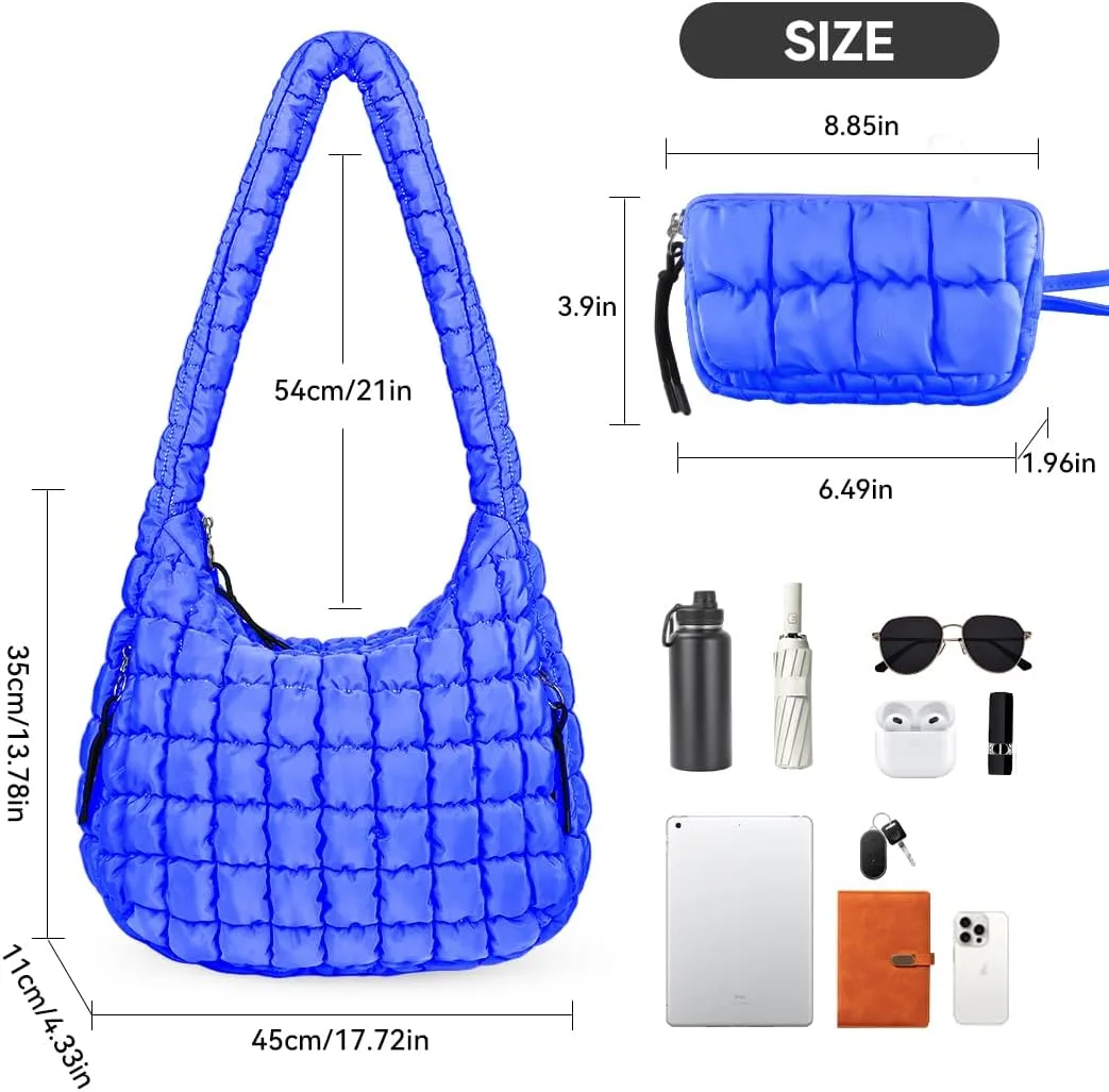 Puffer Tote Bag for Women Large Quilted Crossbody Bag Hobo Crossbody Lightweight Padding Puff Purse Tote Bag for Women