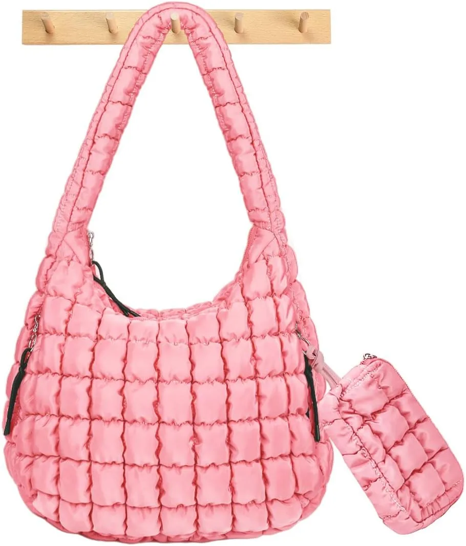 Puffer Tote Bag for Women Large Quilted Crossbody Bag Hobo Crossbody Lightweight Padding Puff Purse Tote Bag for Women