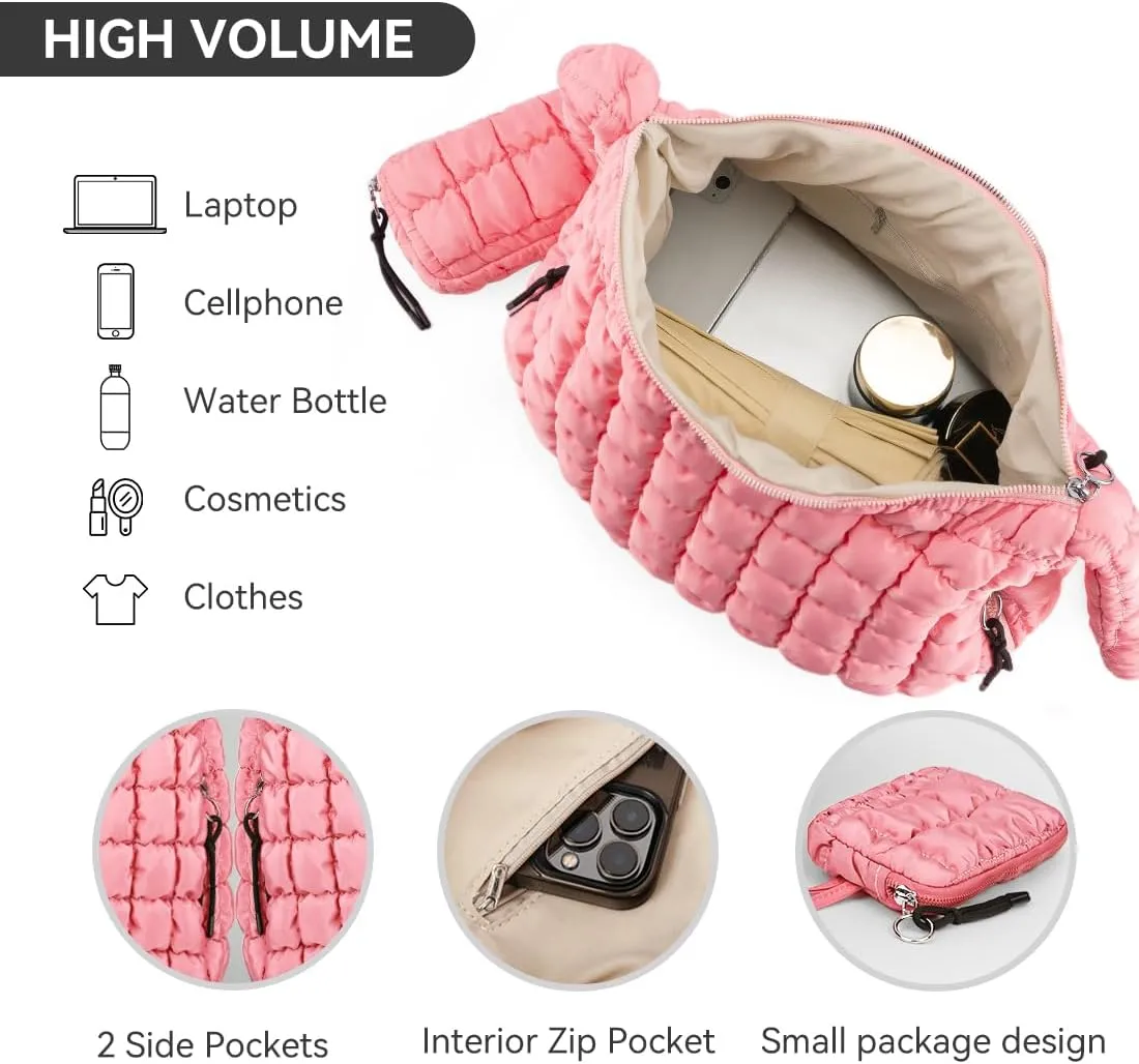 Puffer Tote Bag for Women Large Quilted Crossbody Bag Hobo Crossbody Lightweight Padding Puff Purse Tote Bag for Women