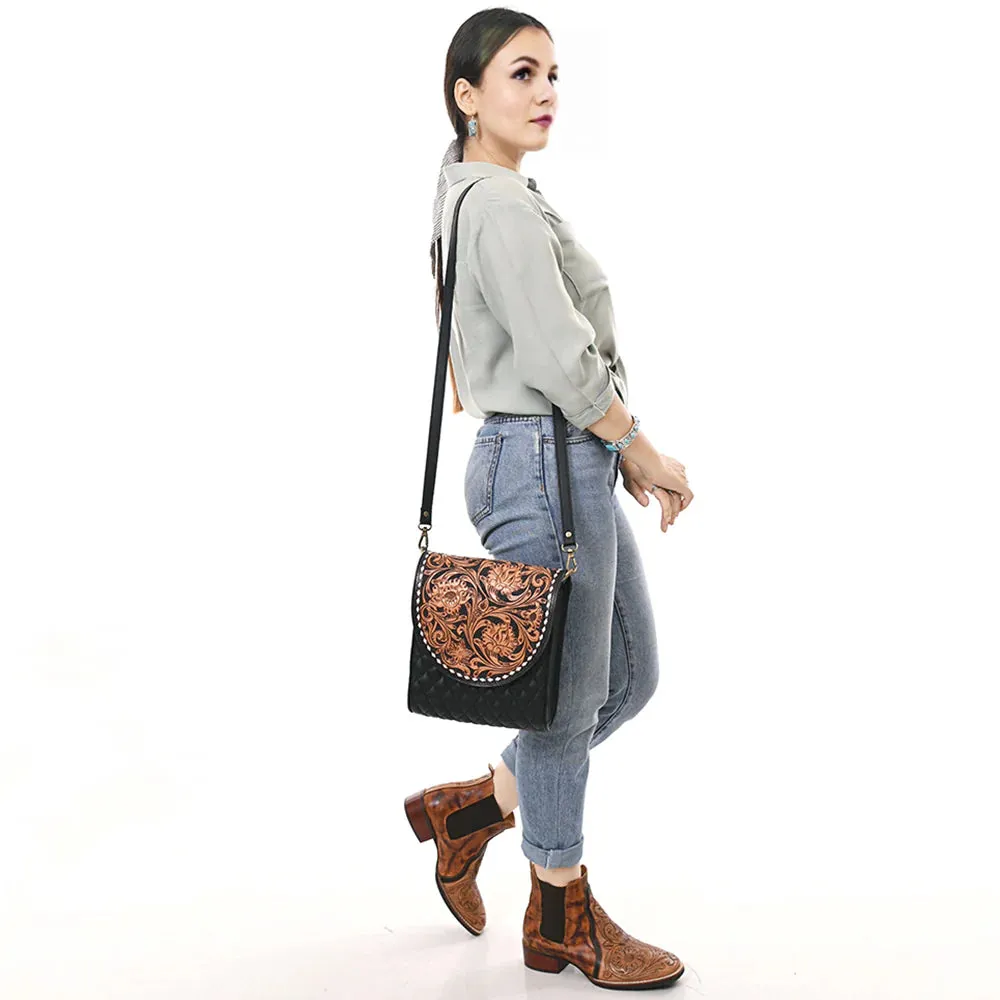Saddlebag Chic Hand Tooled Leather Crossbody Purse