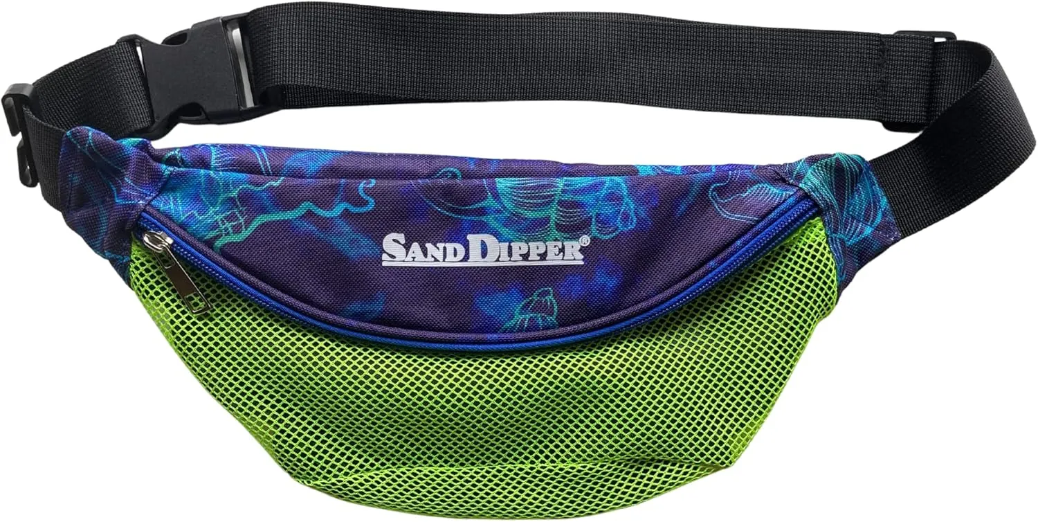 Sand Dipper Seashell Bag Fanny Pack for Women & Men - One Size Fits Most Shell Collecting Hip Bag With a Front Mesh Pocket & Hidden Zippered Pocket - Beachcombing Waist & Cross Body Bum Bag  Neon