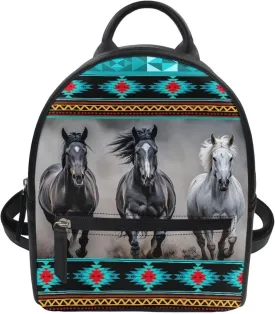 Showudesigns Boho Horse Purse for Women Backpack Mini Handbag for Teens Girls Birthday Gifts Aztec Small Shoulder Bags Casual Daypack With Zipper Back Pack Fashion Tote Bag Blue