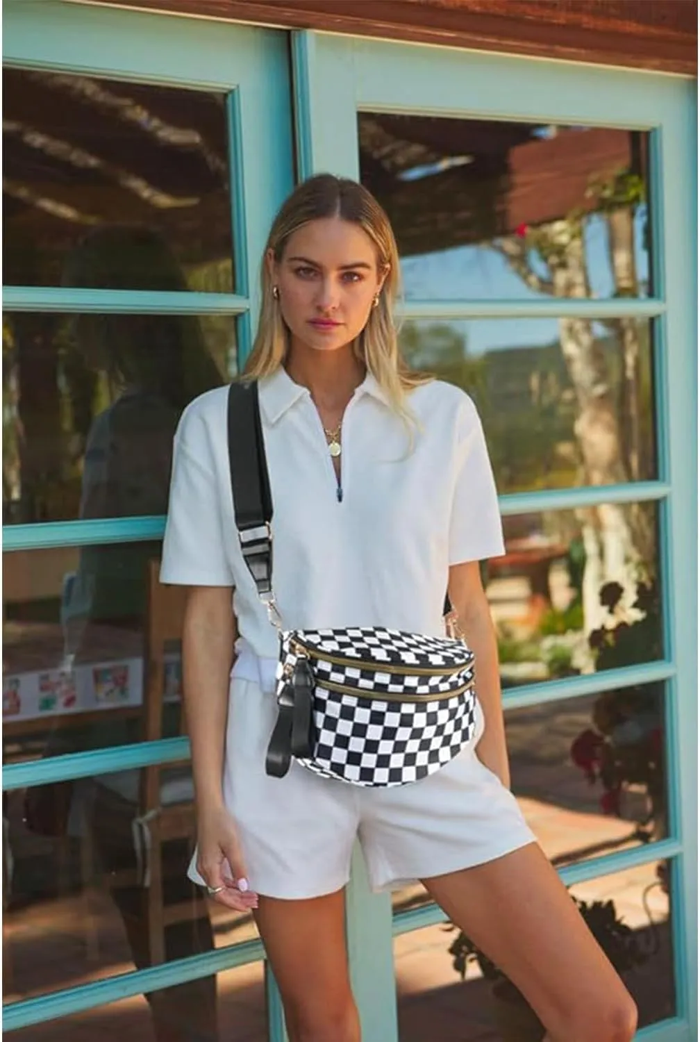 Spacious Checkered Purse Checkered Crossbody Bag Bum Bag for Women Fanny Packs Belt Bag for Women (Bean Green-A)