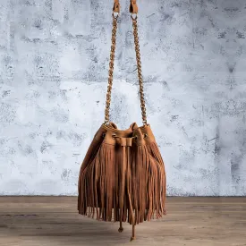 Stylish Womens Suede Bucket Bag Fringe Crossbody Boho Bag For Women