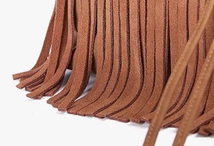 Stylish Womens Suede Bucket Bag Fringe Crossbody Boho Bag For Women