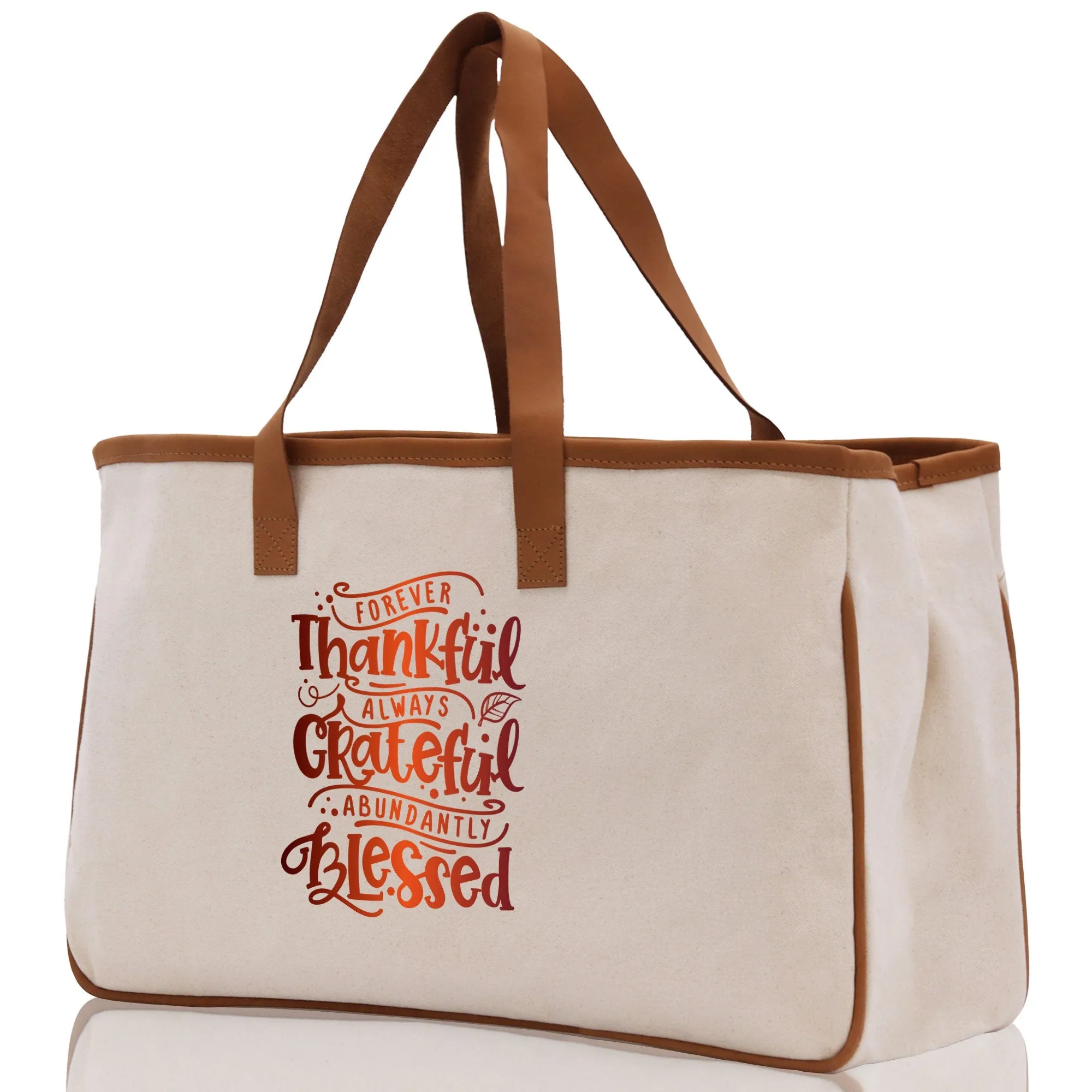 Thankful Grateful Blessed Cotton Canvas Tote Bag Thanksgiving Bag Autumn Fall Vibes Bag Motivational Bag Blessed Bag Fall Market Grocery Bag