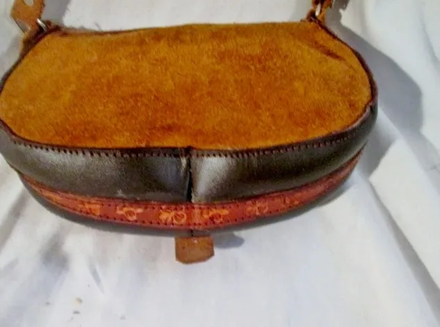 Tooled Leather Suede Hobo Shoulder Saddle Flap Bag Satchel BROWN Ethnic Woven