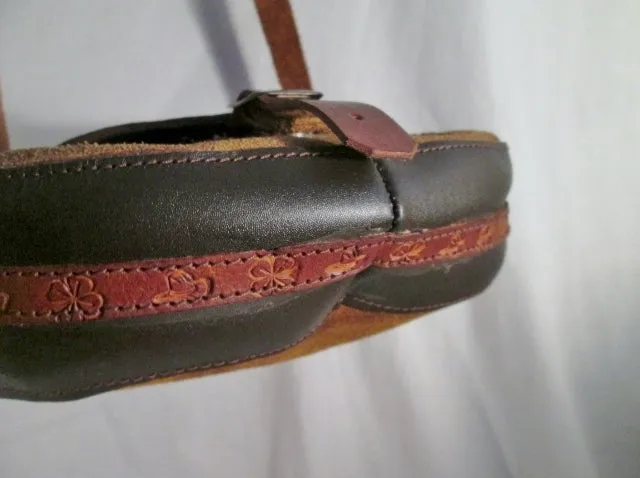 Tooled Leather Suede Hobo Shoulder Saddle Flap Bag Satchel BROWN Ethnic Woven