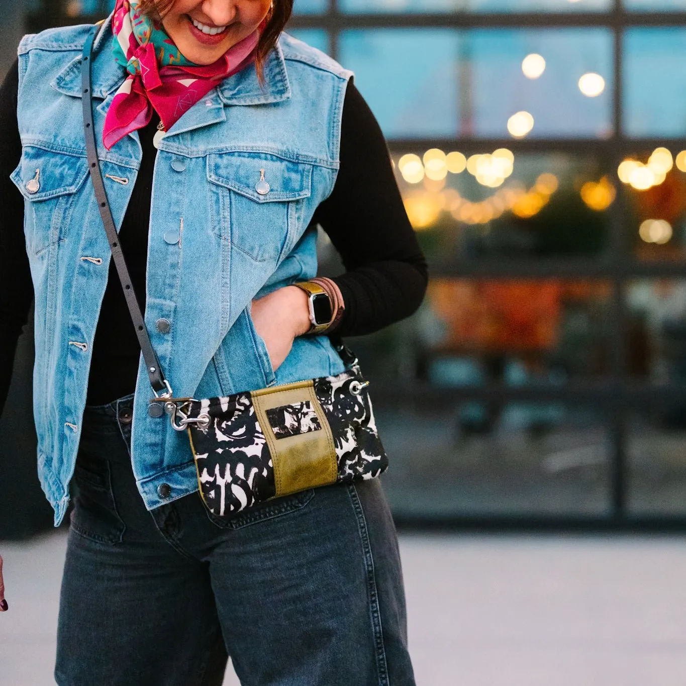 Urban Edge Collection | Belt Bag Crossbody | Newsprint Hair-on-Hide   Olive Leaf