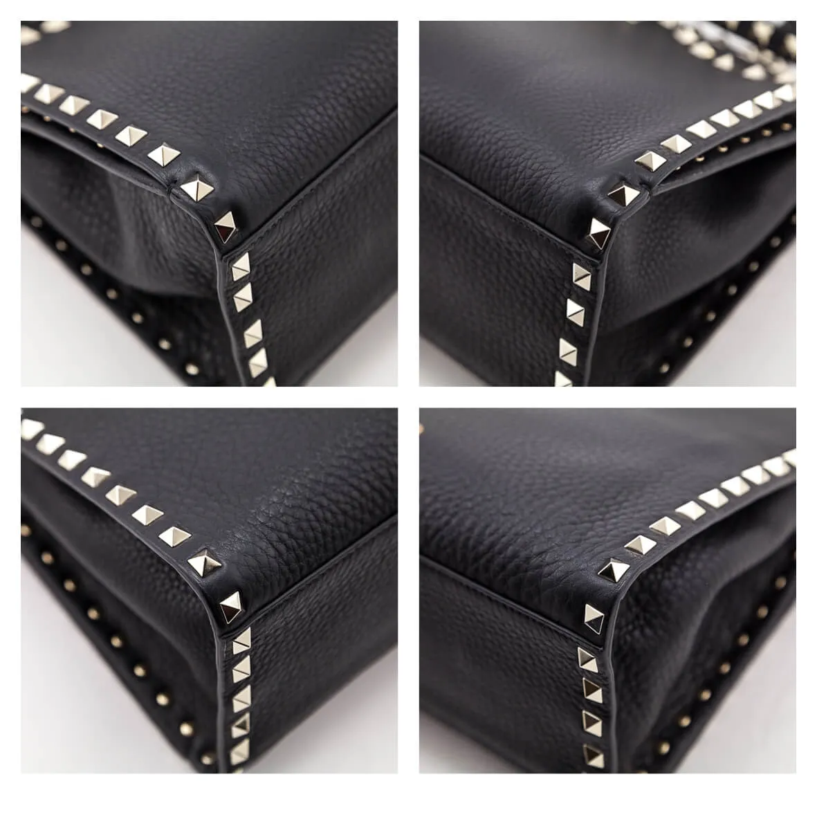 Valentino Black Grainy Calfskin Rockstud Small Top Handle Bag