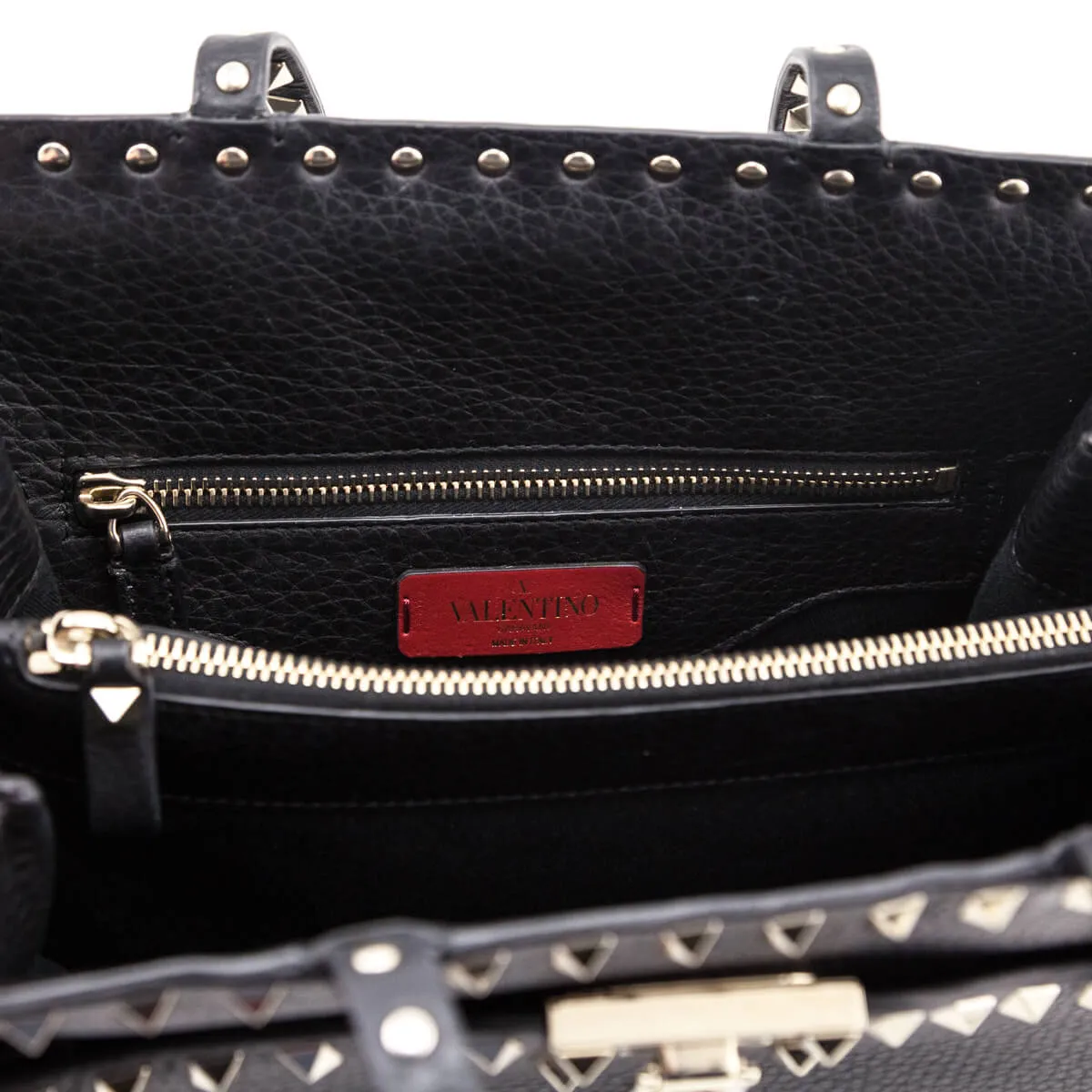 Valentino Black Grainy Calfskin Rockstud Small Top Handle Bag