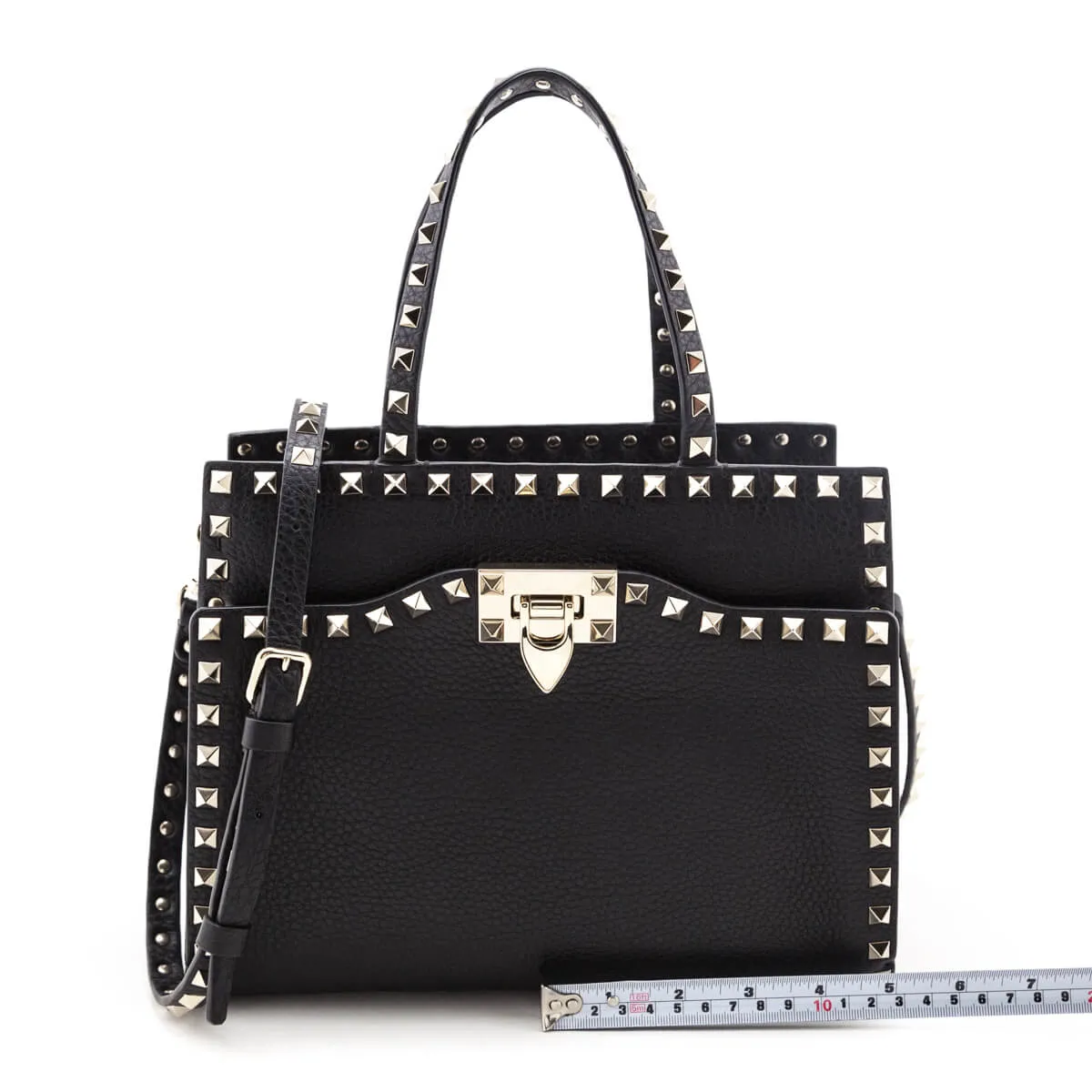 Valentino Black Grainy Calfskin Rockstud Small Top Handle Bag