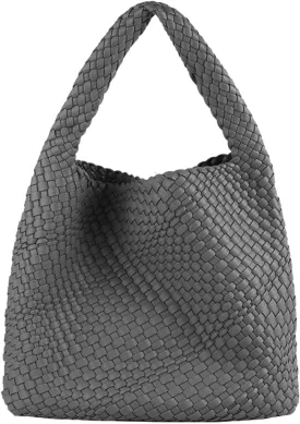 Vegan Leather Hand Woven Tote Handbag Shoulder Bag and Woven Purses Large Shopper Bag for Women