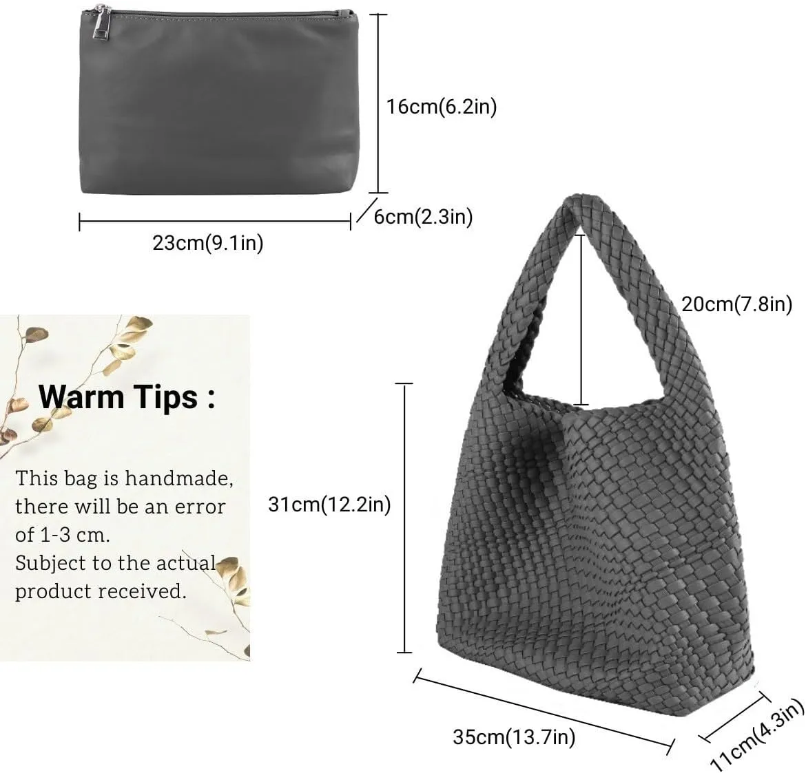 Vegan Leather Hand Woven Tote Handbag Shoulder Bag and Woven Purses Large Shopper Bag for Women