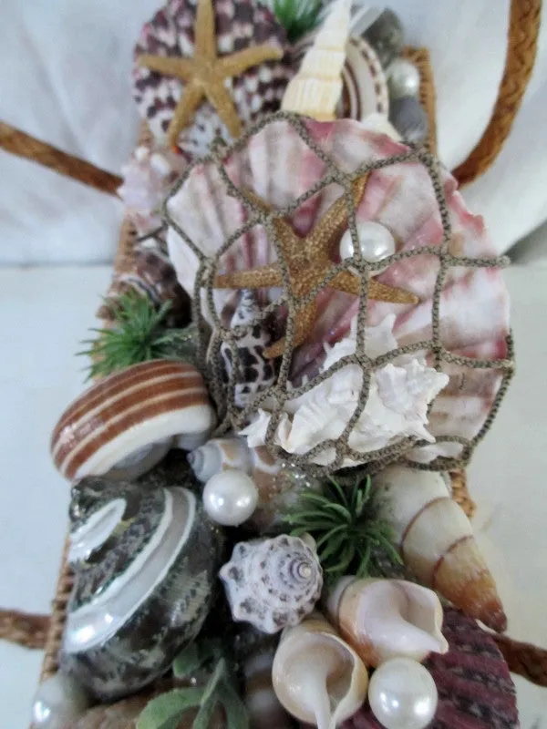 Vtg Handmade STRAW MERMAID HANDBAG Box Purse Satchel SEASHELL RARE!