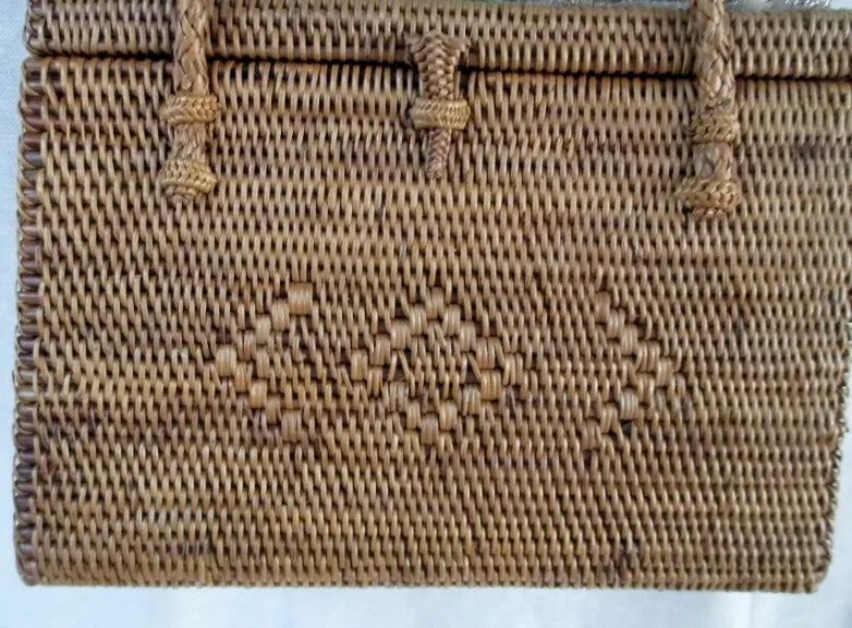 Vtg Handmade STRAW MERMAID HANDBAG Box Purse Satchel SEASHELL RARE!