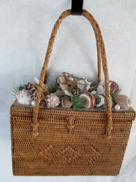 Vtg Handmade STRAW MERMAID HANDBAG Box Purse Satchel SEASHELL RARE!
