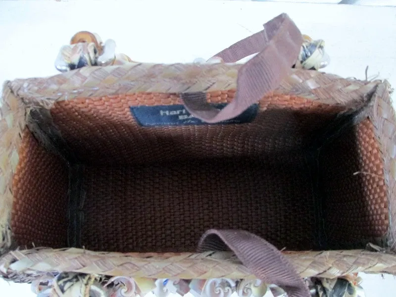 Vtg HARI TAYLOR NASSAU STRAW MERMAID HANDBAG Box Purse Satchel SEASHELL RARE!