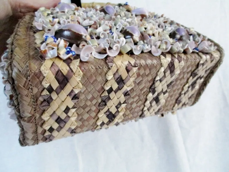 Vtg HARI TAYLOR NASSAU STRAW MERMAID HANDBAG Box Purse Satchel SEASHELL RARE!