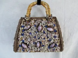 Vtg HARI TAYLOR NASSAU STRAW MERMAID HANDBAG Box Purse Satchel SEASHELL RARE!